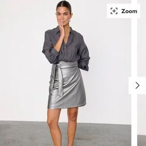 Never Fully Dressed Jaspre Vegan Leather Wrap Mini Skirt, Gunmetal, Size 6